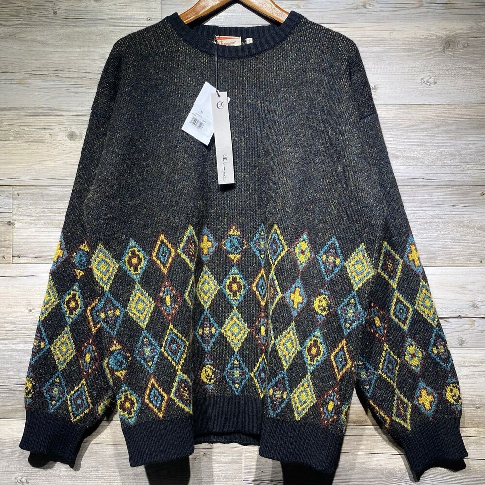 Champion Index + Archives Retro Sweater XL Geometric Mohair Wool Alpaca Italy